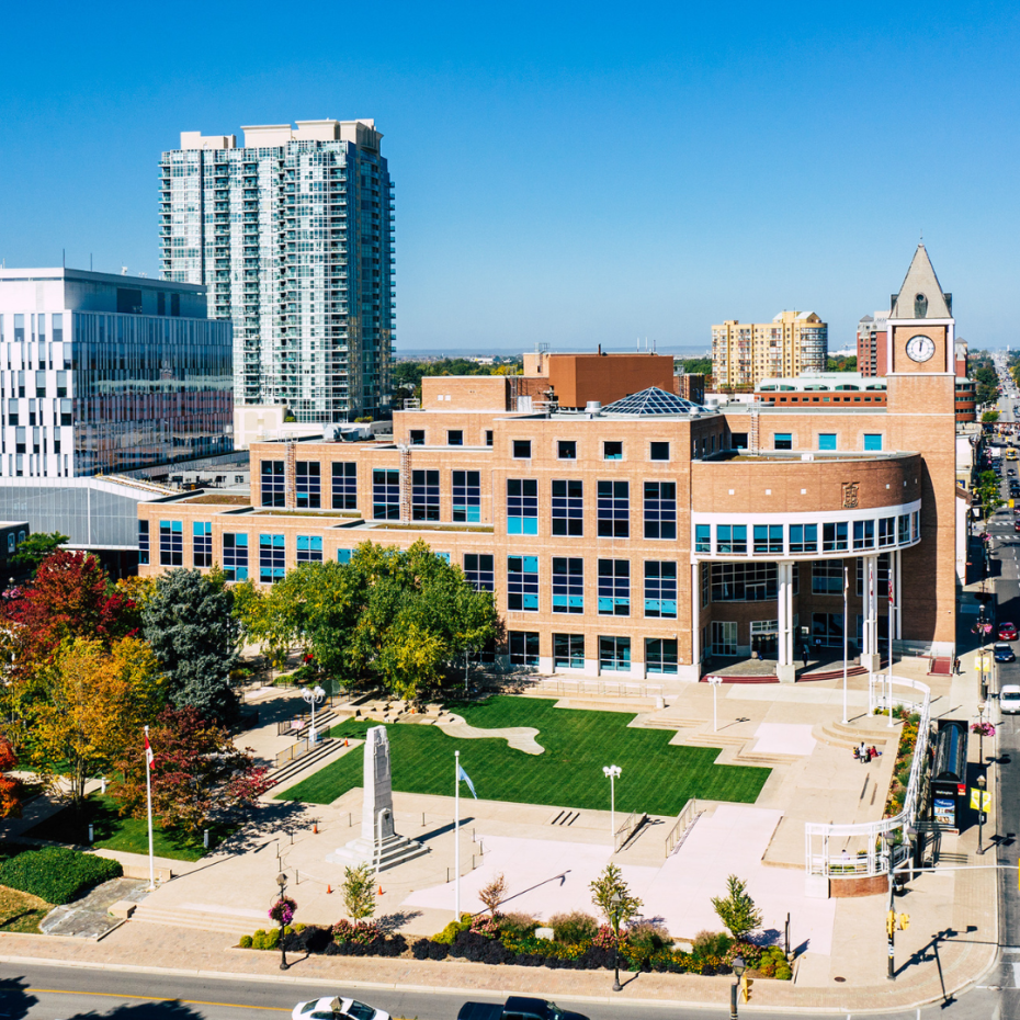 The Caledon Town Hall building and public square located in the heart of Bolton Ontario.
