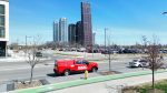 Dodds Garage Doors branded service truck parked in a commercial area of Vaughan near VMC towers for business garage door service.