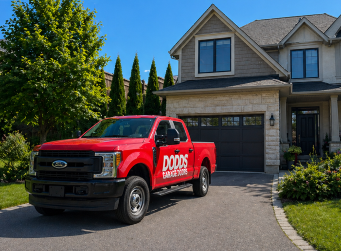 Dodds garage door technician is at a Whitby home for a garage door spring door repair