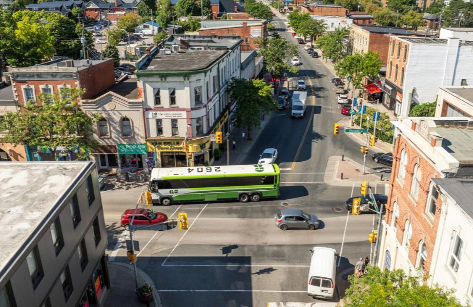 Street view of downtown Whitby, showcasing the local service area for garage door repairs and installations.