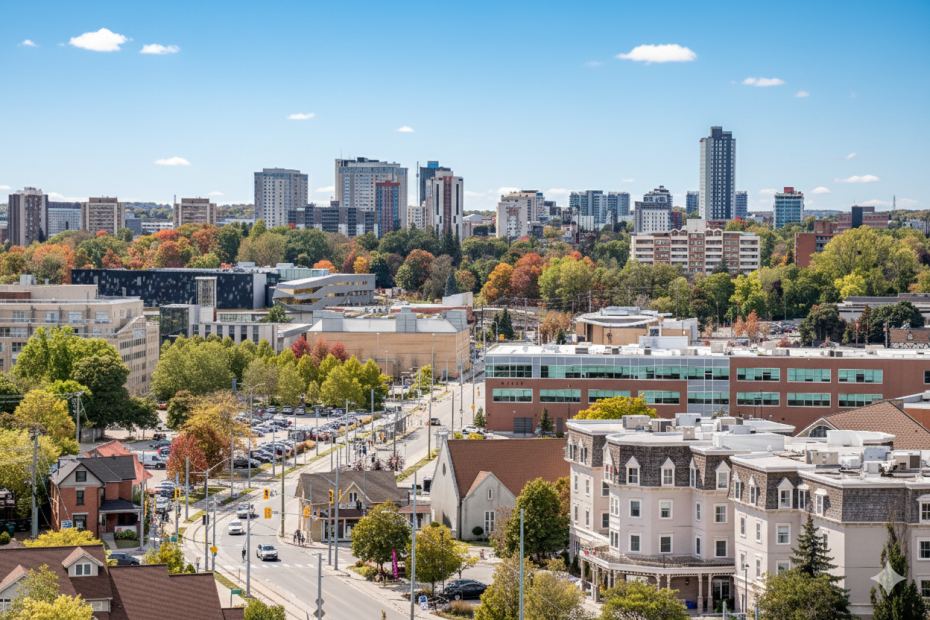 Aerial view of Kitchener city skyline representing Dodds Garage Doors local service area.