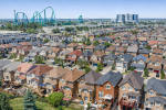Aerial view of a residential neighborhood in Maple, Ontario, featuring detached homes near Canada’s Wonderland, where Dodds provides garage door services.