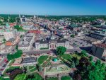 Aerial view of downtown Kingston, Ontario featuring City Hall, serving local residents with garage door services.