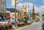 Sunny day on Main Street South in Georgetown Halton Hills featuring local businesses