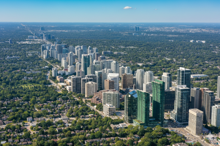High-angle view of North York's Yonge Street corridor where Dodds provides garage door services.
