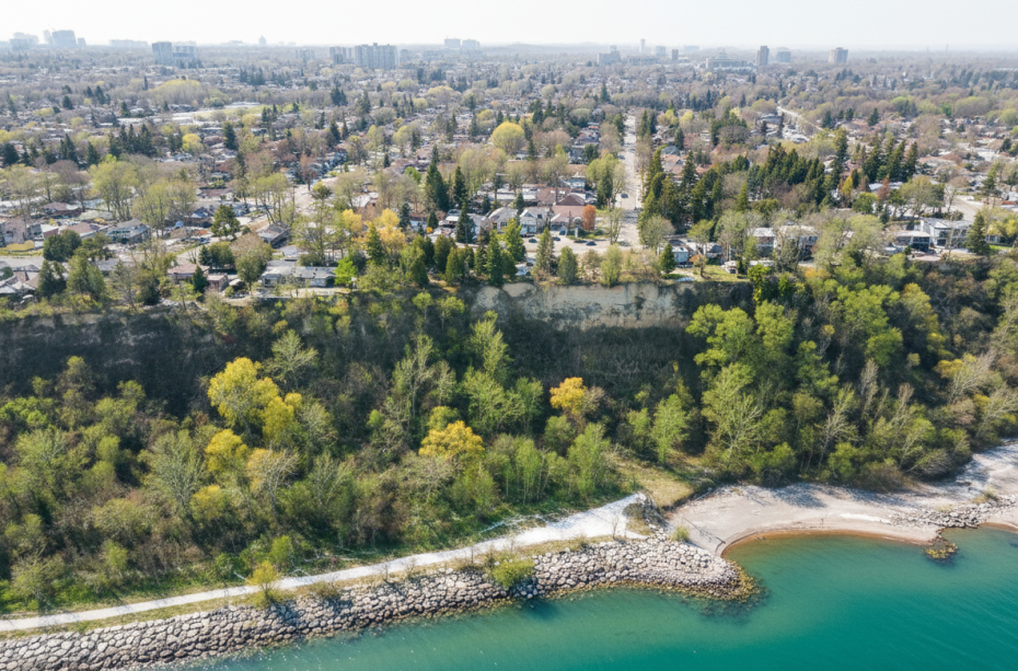 Aerial landscape view of the Scarborough Bluffs and Lake Ontario shoreline, representing the local service area.