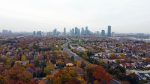 Residential neighborhood in Streetsville with the Mississauga city skyline in the background.