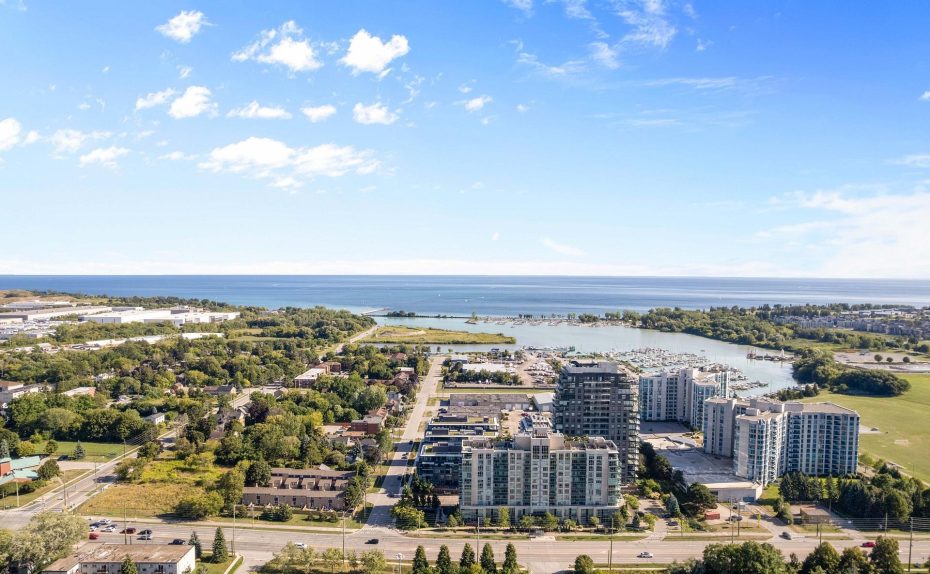 Coastal view of Whitby Shores, a key service area for Dodds Garage Doors.